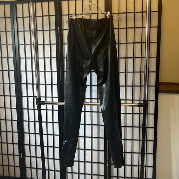 Pants - Split Hem Faux Leather Leggings